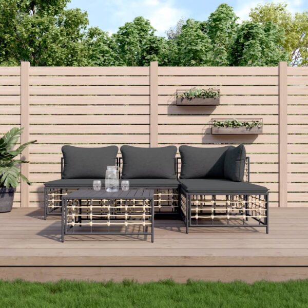 vidaXL 5 Piece Patio Lounge Set with Cushions Anthracite Poly Rattan