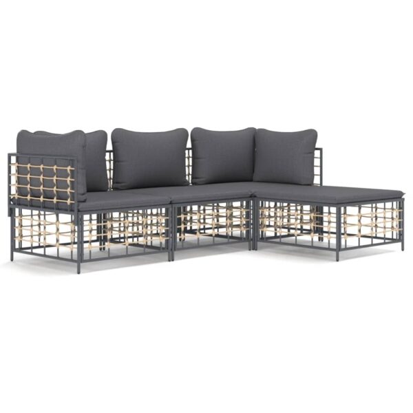 vidaXL 4 Piece Patio Lounge Set with Cushions Anthracite Poly Rattan - Image 2