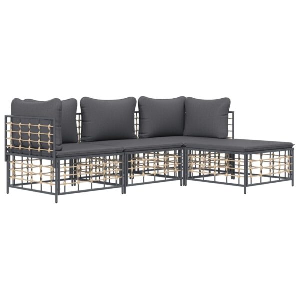 vidaXL 4 Piece Patio Lounge Set with Cushions Anthracite Poly Rattan - Image 3