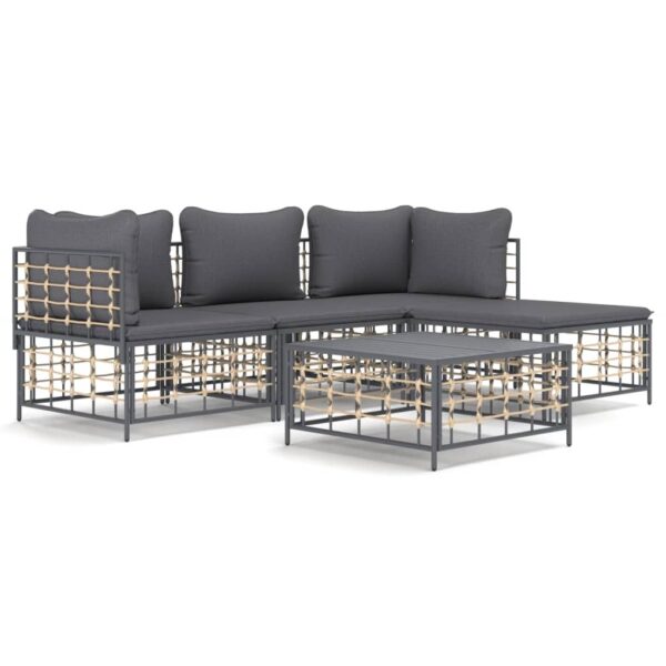 vidaXL 4 Piece Patio Lounge Set with Cushions Anthracite Poly Rattan - Image 2