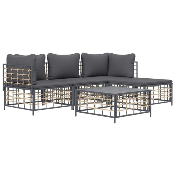 vidaXL 4 Piece Patio Lounge Set with Cushions Anthracite Poly Rattan - Image 3