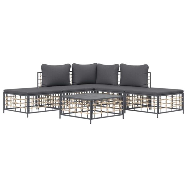 vidaXL 6 Piece Patio Lounge Set with Cushions Anthracite Poly Rattan - Image 3