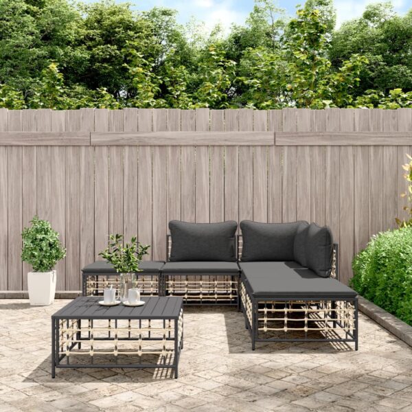 vidaXL 6 Piece Patio Lounge Set with Cushions Anthracite Poly Rattan