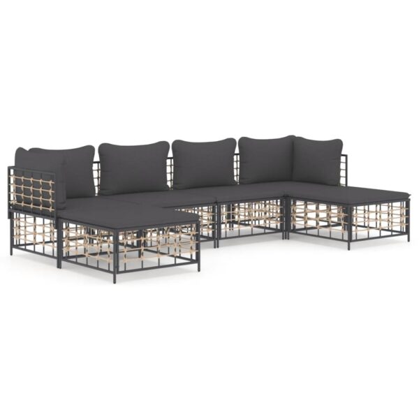 vidaXL 6 Piece Patio Lounge Set with Cushions Anthracite Poly Rattan - Image 2