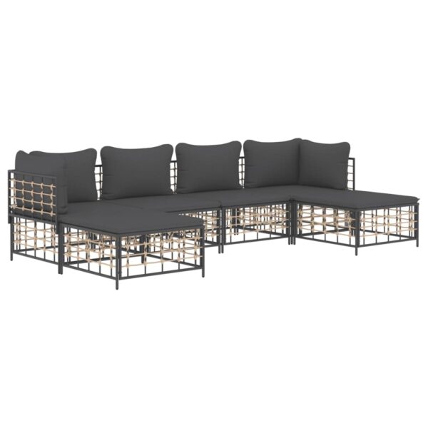 vidaXL 6 Piece Patio Lounge Set with Cushions Anthracite Poly Rattan - Image 3