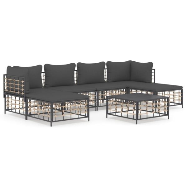 vidaXL 7 Piece Patio Lounge Set with Cushions Anthracite Poly Rattan - Image 2