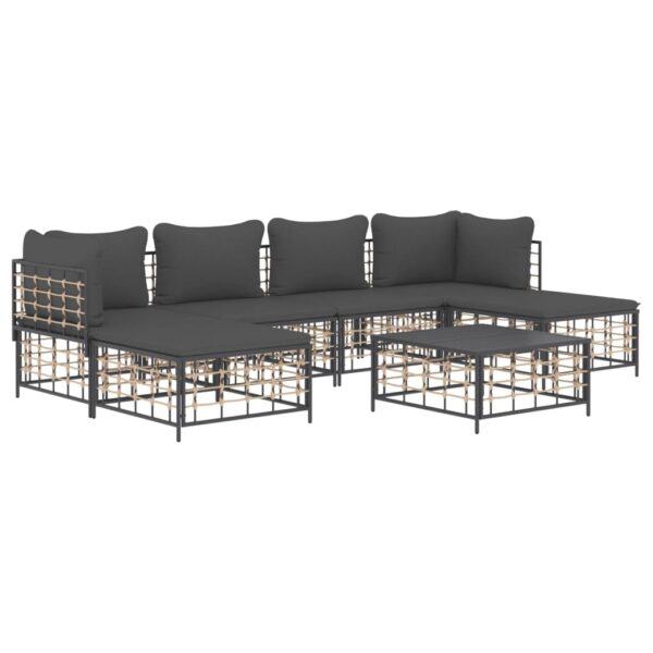 vidaXL 7 Piece Patio Lounge Set with Cushions Anthracite Poly Rattan - Image 3