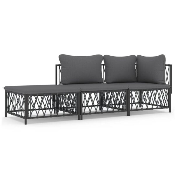 vidaXL 3 Piece Patio Lounge Set with Cushions Anthracite Steel - Image 2