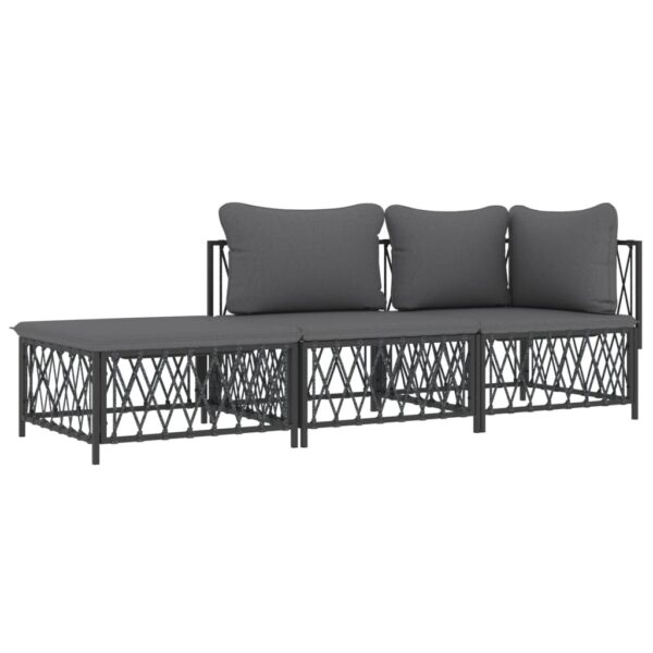 vidaXL 3 Piece Patio Lounge Set with Cushions Anthracite Steel - Image 3