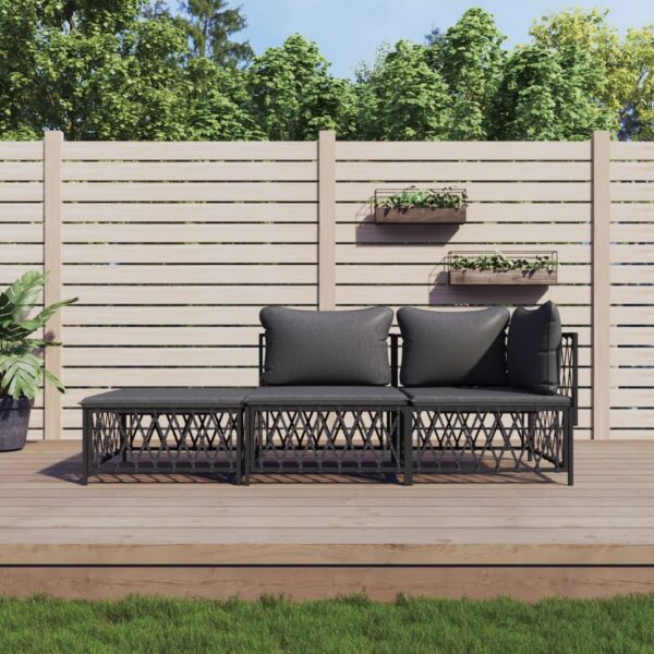 vidaXL 3 Piece Patio Lounge Set with Cushions Anthracite Steel