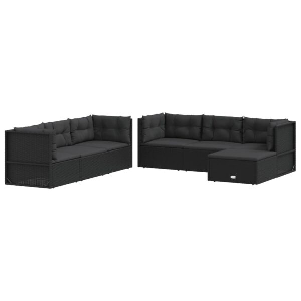 vidaXL 7 Piece Patio Lounge Set with Cushions Black Poly Rattan - Image 3