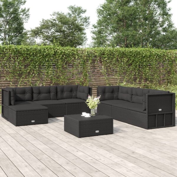 vidaXL 7 Piece Patio Lounge Set with Cushions Black Poly Rattan