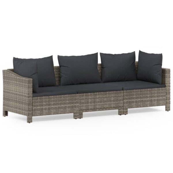 vidaXL 3 Piece Patio Lounge Set with Cushions Gray Poly Rattan - Image 2