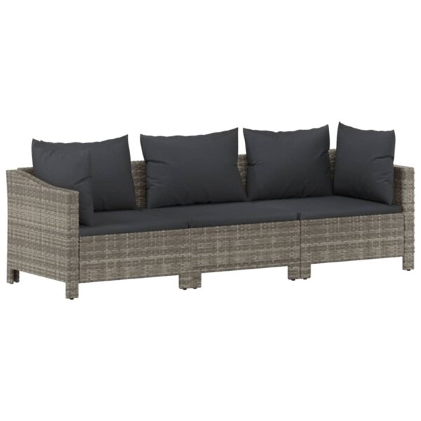 vidaXL 3 Piece Patio Lounge Set with Cushions Gray Poly Rattan - Image 3