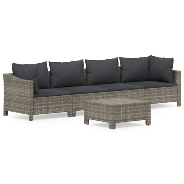 vidaXL 5 Piece Patio Lounge Set with Cushions Gray Poly Rattan - Image 2