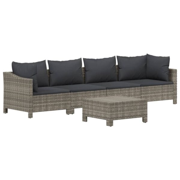 vidaXL 5 Piece Patio Lounge Set with Cushions Gray Poly Rattan - Image 3