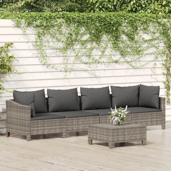 vidaXL 5 Piece Patio Lounge Set with Cushions Gray Poly Rattan