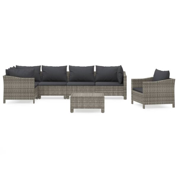 vidaXL 7 Piece Patio Lounge Set with Cushions Gray Poly Rattan - Image 2