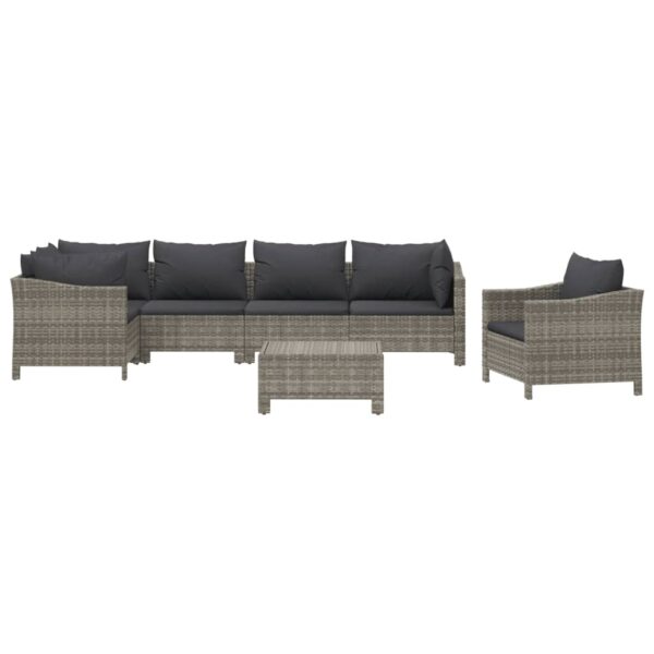 vidaXL 7 Piece Patio Lounge Set with Cushions Gray Poly Rattan - Image 3