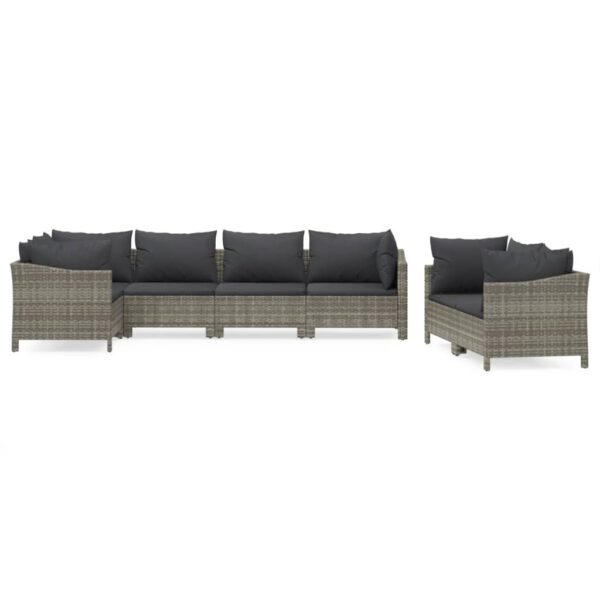 vidaXL 7 Piece Patio Lounge Set with Cushions Gray Poly Rattan - Image 2