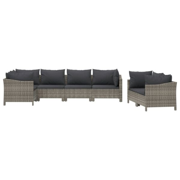 vidaXL 7 Piece Patio Lounge Set with Cushions Gray Poly Rattan - Image 3