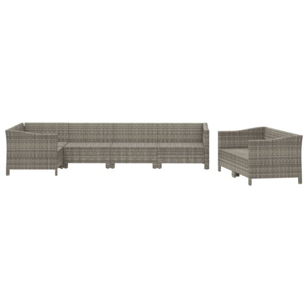 vidaXL 7 Piece Patio Lounge Set with Cushions Gray Poly Rattan - Image 4