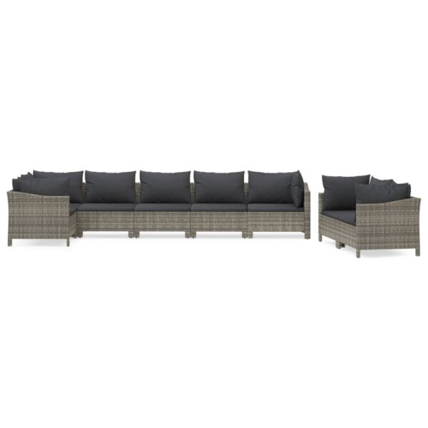 vidaXL 8 Piece Patio Lounge Set with Cushions Gray Poly Rattan - Image 2