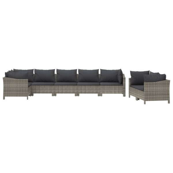 vidaXL 8 Piece Patio Lounge Set with Cushions Gray Poly Rattan - Image 3