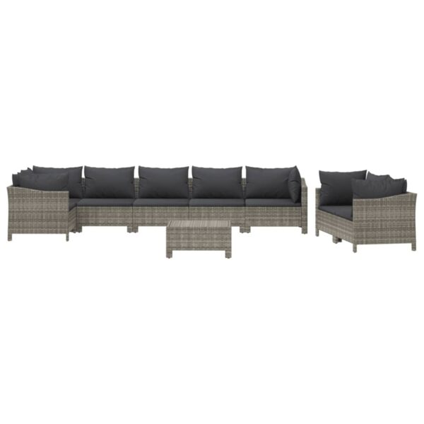 vidaXL 9 Piece Patio Lounge Set with Cushions Gray Poly Rattan - Image 3