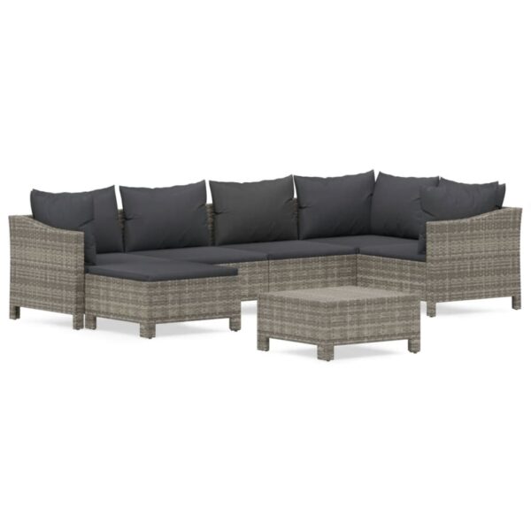 vidaXL 7 Piece Patio Lounge Set with Cushions Gray Poly Rattan - Image 2