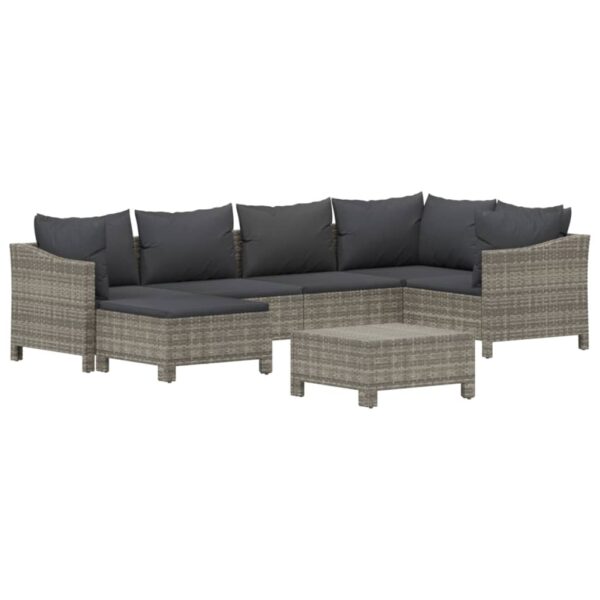 vidaXL 7 Piece Patio Lounge Set with Cushions Gray Poly Rattan - Image 3