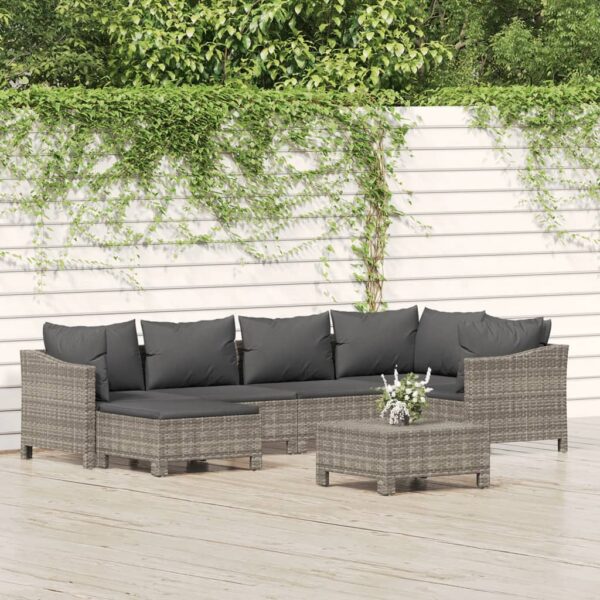 vidaXL 7 Piece Patio Lounge Set with Cushions Gray Poly Rattan