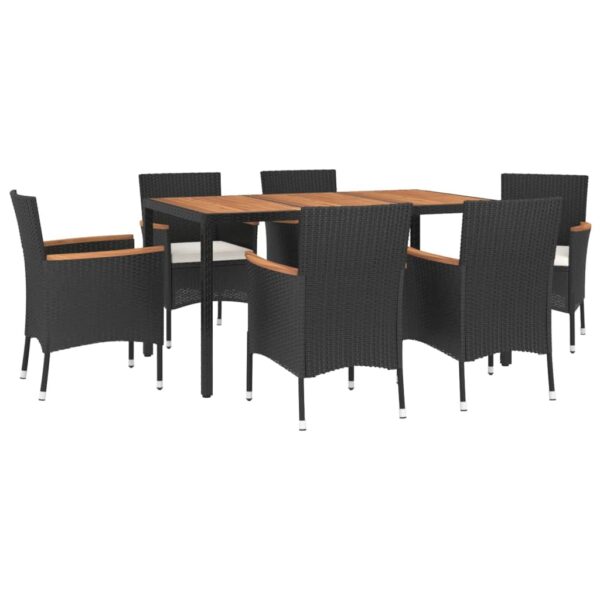 vidaXL 7 Piece Patio Dining Set with Cushions Black Poly Rattan - Image 3