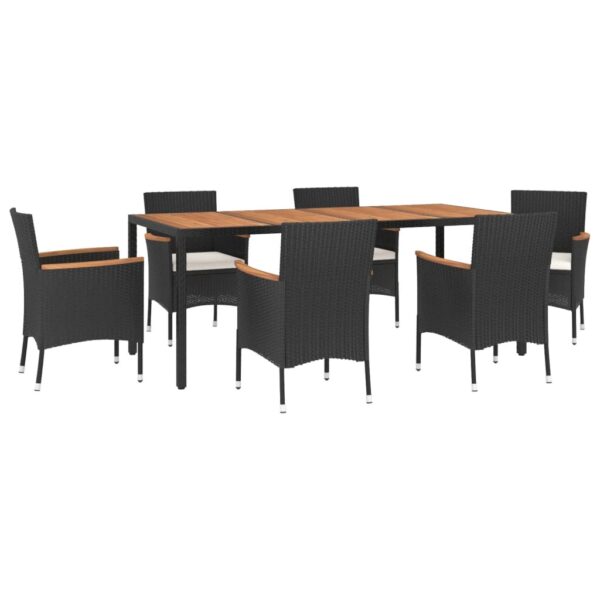 vidaXL 7 Piece Patio Dining Set with Cushions Black Poly Rattan - Image 3