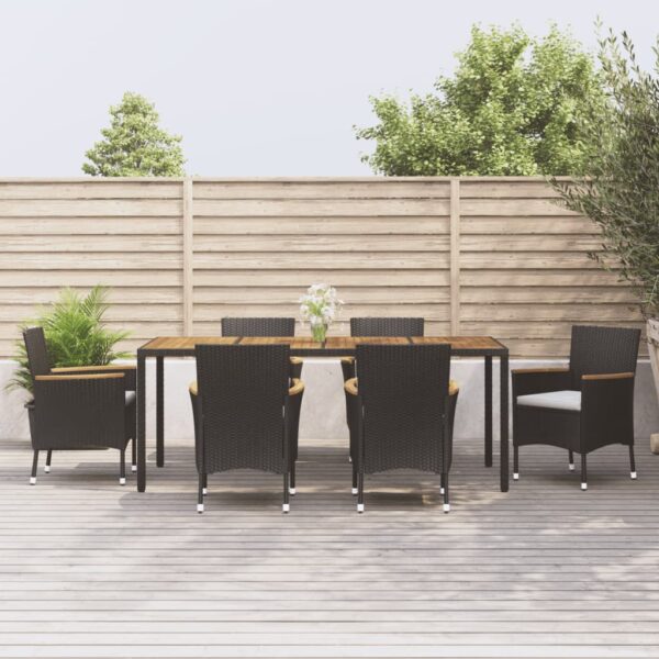 vidaXL 7 Piece Patio Dining Set with Cushions Black Poly Rattan