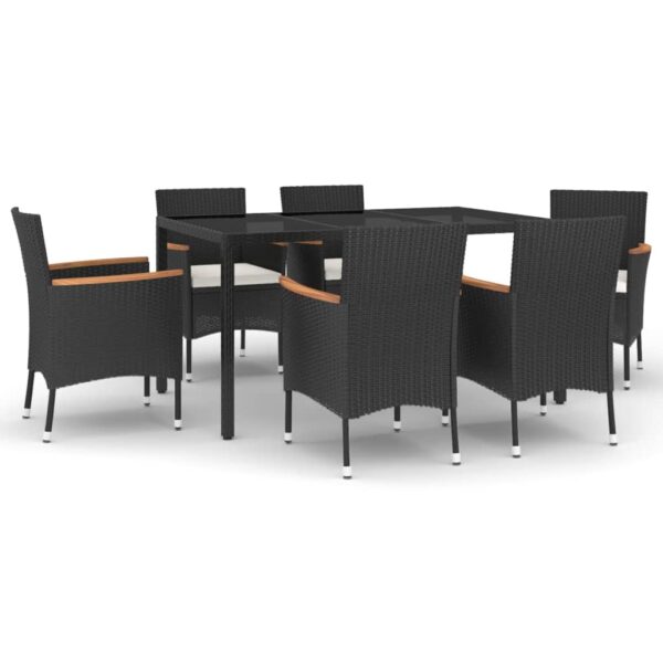 vidaXL 7 Piece Patio Dining Set with Cushions Black Poly Rattan - Image 2