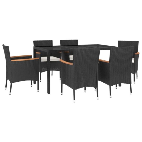 vidaXL 7 Piece Patio Dining Set with Cushions Black Poly Rattan - Image 3