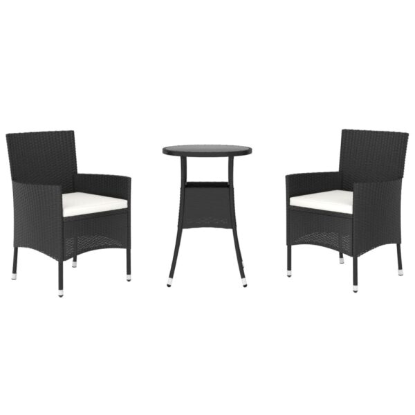 vidaXL 3 Piece Patio Bistro Set with Cushions Black Poly Rattan - Image 3