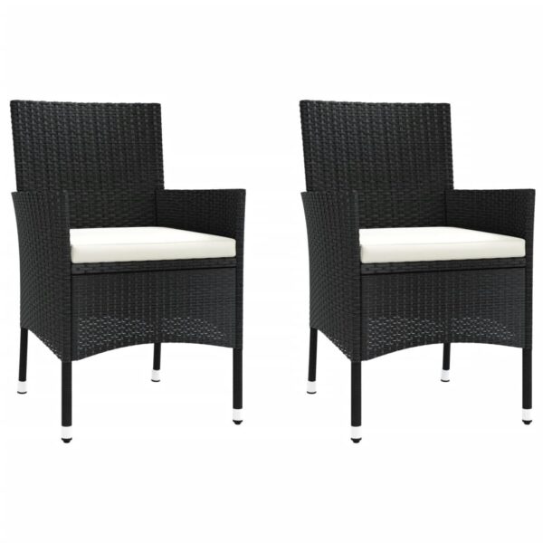 vidaXL 3 Piece Patio Bistro Set with Cushions Black Poly Rattan - Image 4