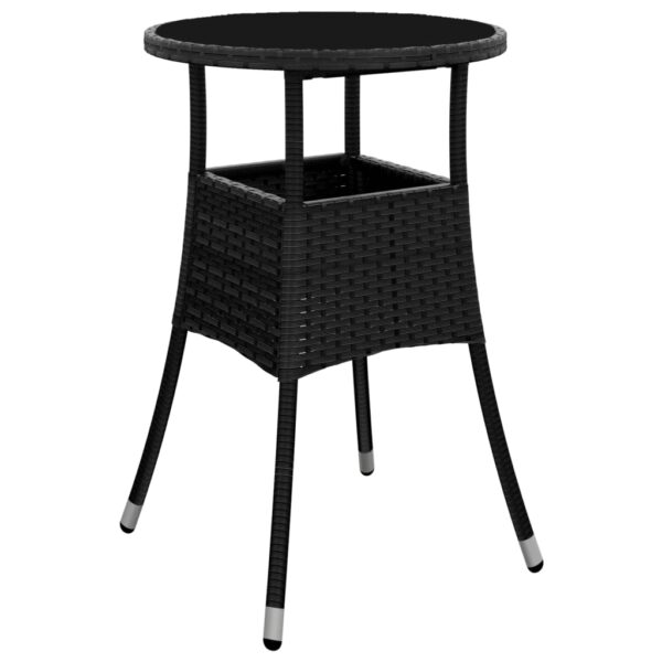 vidaXL 3 Piece Patio Bistro Set with Cushions Black Poly Rattan - Image 6