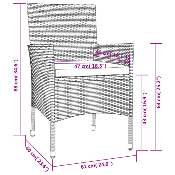 vidaXL 3 Piece Patio Bistro Set with Cushions Black Poly Rattan - Image 10