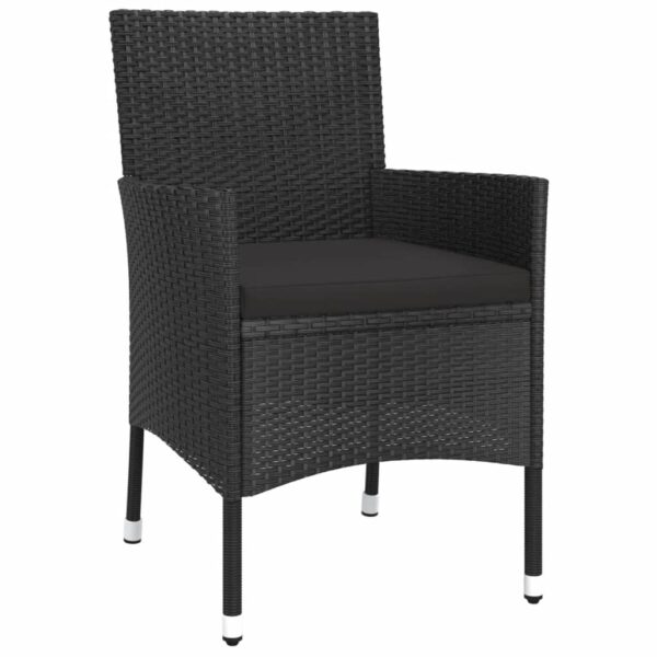 vidaXL 3 Piece Patio Bistro Set with Cushions Black Poly Rattan - Image 4