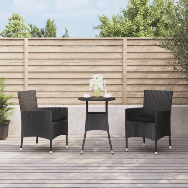 vidaXL 3 Piece Patio Bistro Set with Cushions Black Poly Rattan