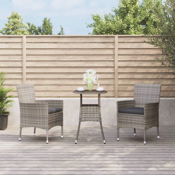 vidaXL 3 Piece Patio Bistro Set with Cushions Gray Poly Rattan