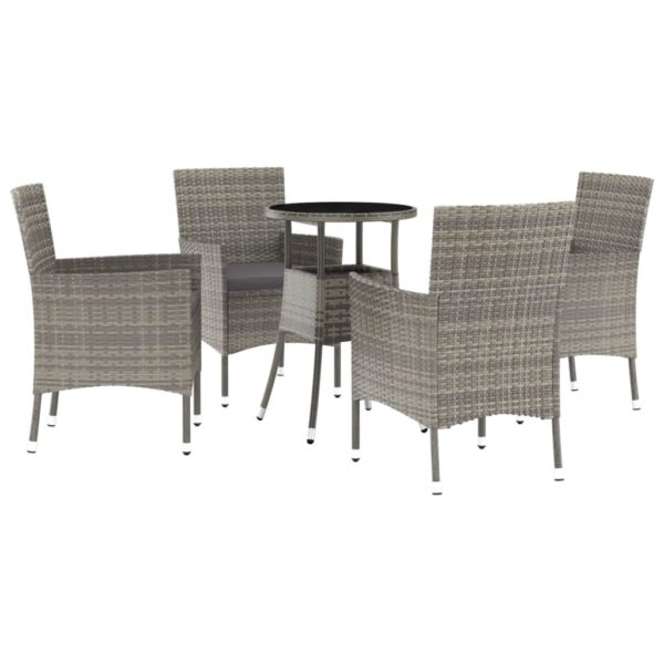 vidaXL 5 Piece Patio Bistro Set with Cushions Gray Poly Rattan - Image 2