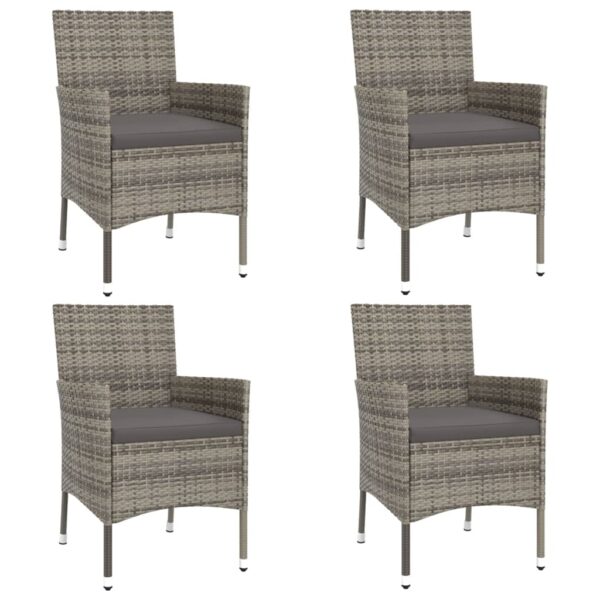 vidaXL 5 Piece Patio Bistro Set with Cushions Gray Poly Rattan - Image 3