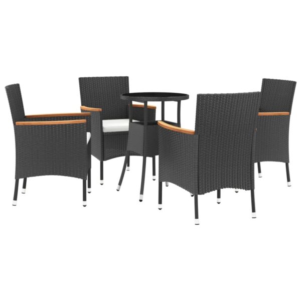 vidaXL 5 Piece Patio Bistro Set with Cushions Black Poly Rattan - Image 2