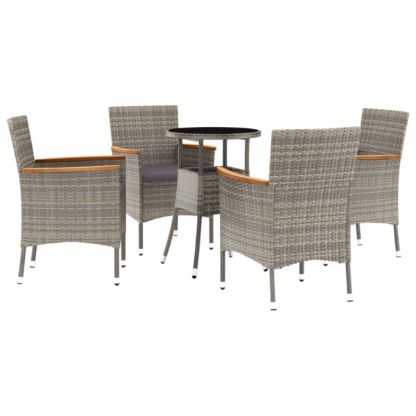 vidaXL 5 Piece Patio Bistro Set with Cushions Gray Poly Rattan - Image 2