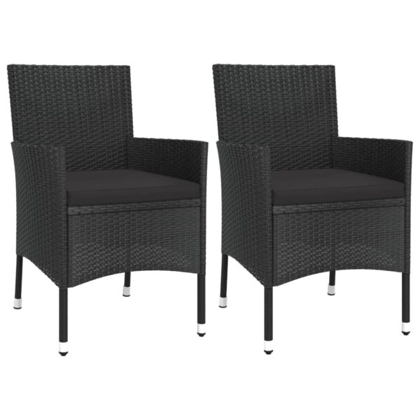 vidaXL 3 Piece Patio Bistro Set with Cushions Black Poly Rattan - Image 3