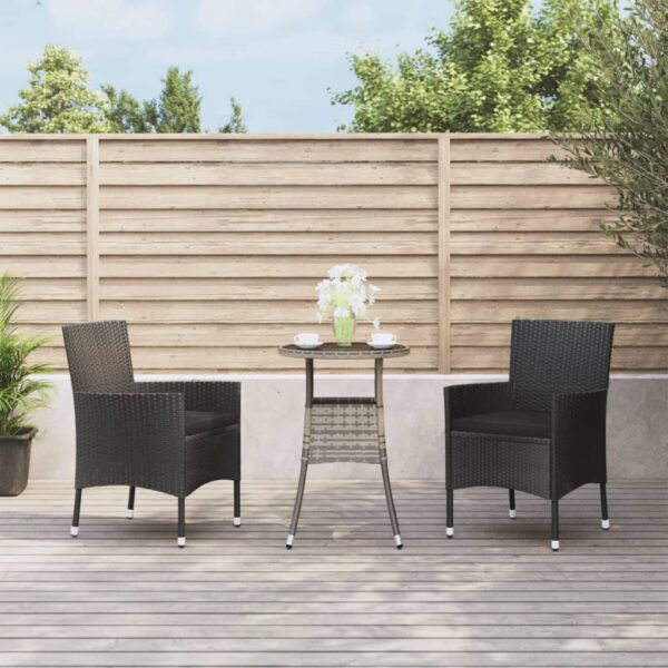 vidaXL 3 Piece Patio Bistro Set with Cushions Black Poly Rattan